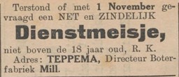 Advertentie dienstmeisje