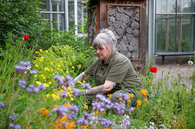 Rachel aan het werk in de tuin